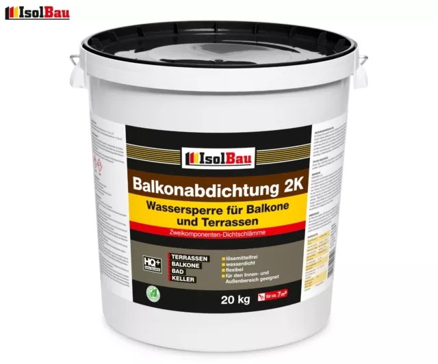 Isolbau Balkonabdichtung Dichtschlämme 2K Abdichtung Terrasse Balkone Bad 20 kg