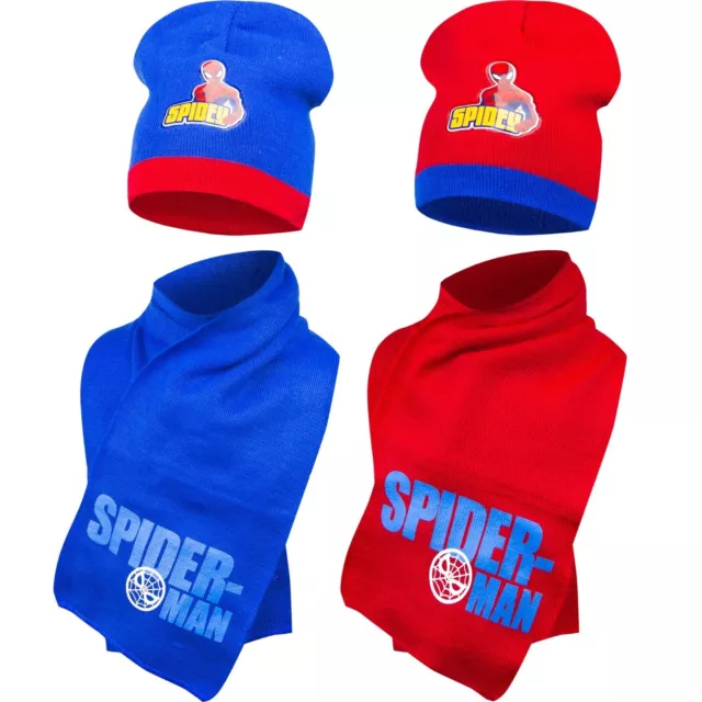 Kids Boys SPIDERMAN Spider-Man Marvel Junior Winter Warm Beanie Hat & Scarf Set