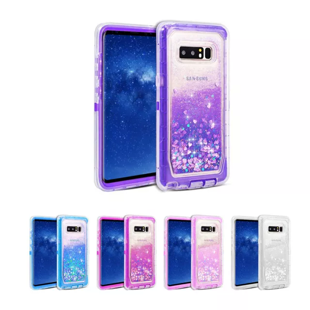 For Samsung Galaxy Note 9 Armor Shock Proof bling Glitter Liquid Case Cover