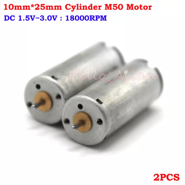 2PCS DC 1.5V-3V 18000RPM High Speed 10mm*25mm Cylinder Mini M50 Electric Motor