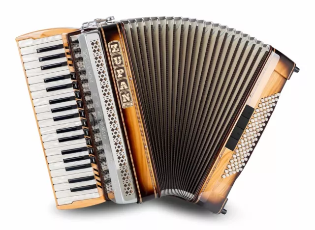 Accordéon Professionnel 38 Touches en Bois 96 Boutons Bass 4 Anches Olive Brune