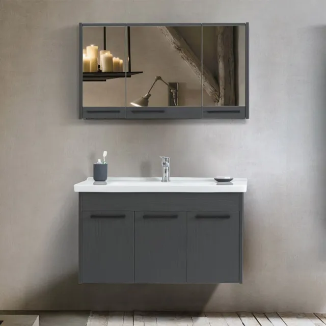 Mobile bagno sospeso 110 cm noce canaletto con lavabo e specchio Ravello