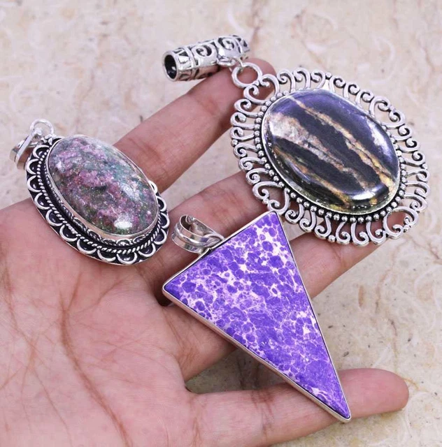 Picasso Jasper 925 Silver Plated Handmade Pendant Wholesale Lot of 1.5-2.5" Gift