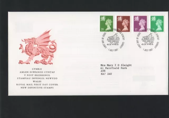 GB Regional Issues FDC 1/7/97 Wales, With 20p,26p,37p,63p, Stamps