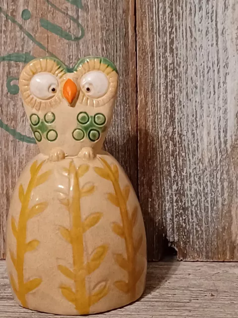 Vintage Owl Cross Eyed Bell by Enesco, Whimsical Pottery Ceramic, 1978, Japan