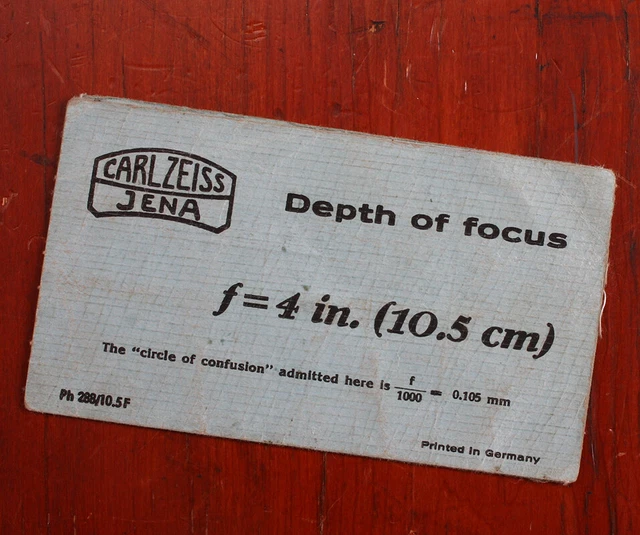 ZEISS DEPTH OF Focus Chart For 4 Inch Lens/130767 £19.21 - PicClick UK