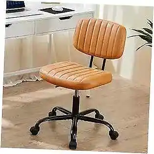 Small Office Desk Chair with Wheels Armless Comfy Computer Chair Brown Casual