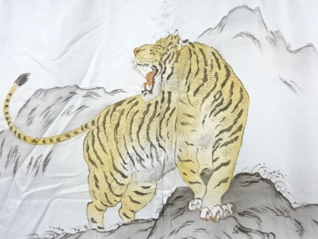 6807579: JAPANESE KIMONO / ANTIQUE MENS HAORI / HIGE TSUMUGI / TIGER (lining)