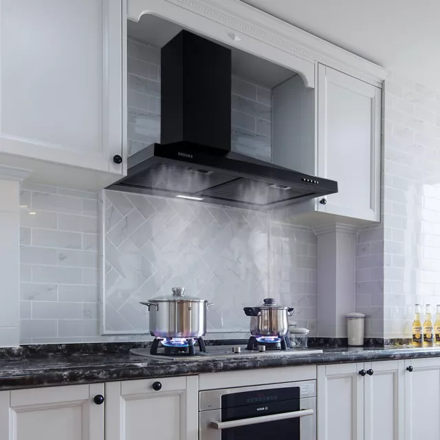 24in Wall Mount Kitchen Range Hood Ducted/Ductless 3-Speed Vent  450CFM Black