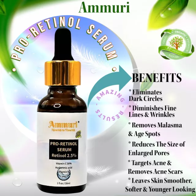 Ammuri Pro Rétinol Serum 2.5% - 28.4ml / 30 ML - Organique Anti-age Solution