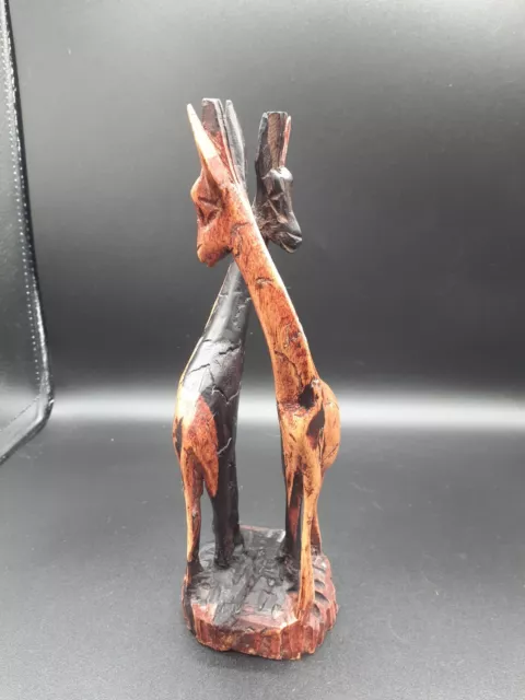 Carved Wooden 2 Giraffes Pair Entwined  Couple Giraffe Safari Statue Figures