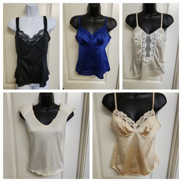 Vtg Camisoles Olga 925 Vanity Fair 1970s 1980s Black Ivory Blue 32 S - Lot Of 5