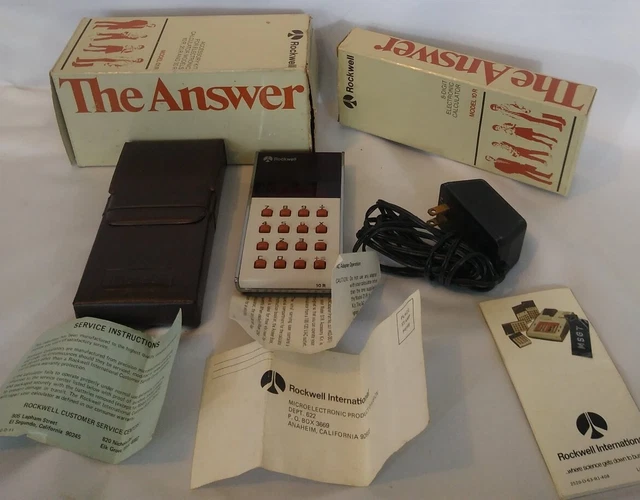 Vintage Rockwell Electronic Calculator 10R  Case , Manual ,Box  AC Adapter Testd