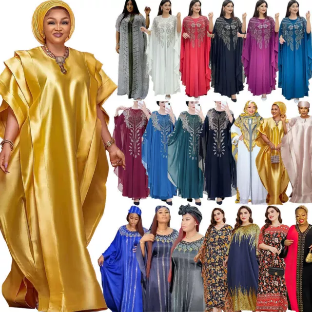Women African Dashiki Dubai Abaya Muslim Robe Islamic Dress Moroccan Kaftan Gown