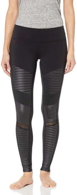 ALO 241191 WOMENS Yoga Activewear Leggings Mesh Panels Solid Black