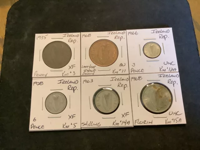 Ireland Republic 1928-1968 Penny/Pence/Shilling XF/UNC 6 Coin Lot  R1970