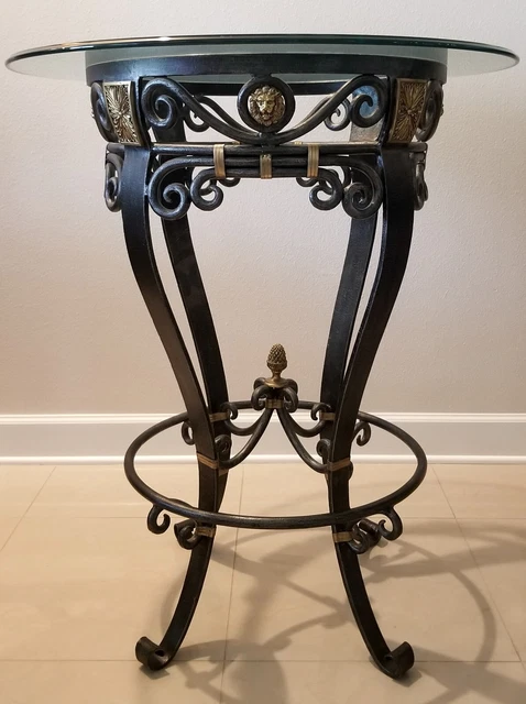 La Barge Bar Height Bent Iron Round Bistro Cocktail Table Brass Lion Accent La Barge Bar Height Bent Iron Round Bistro Cocktail Table Brass Lion Accent
