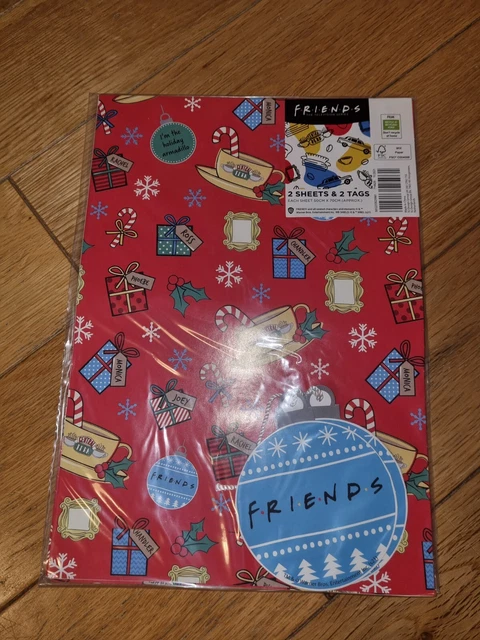 Friends Tv Series Central Perk 2 X Fogli Di Carta Da Imballaggio 2 X Set Etichette Nuovo Con Scatola