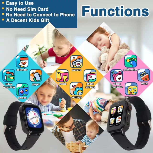 BLACK KIDS SMART WATCH For Boys Girls With Puzzle Games Multiple