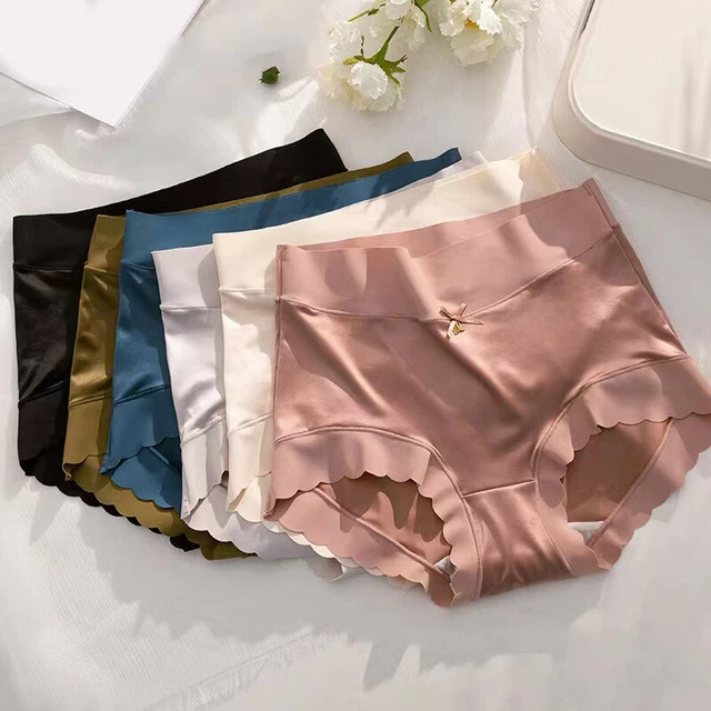Women Cotton Panties Lace Underpants High Waist Solid Color Briefs Ice Panties