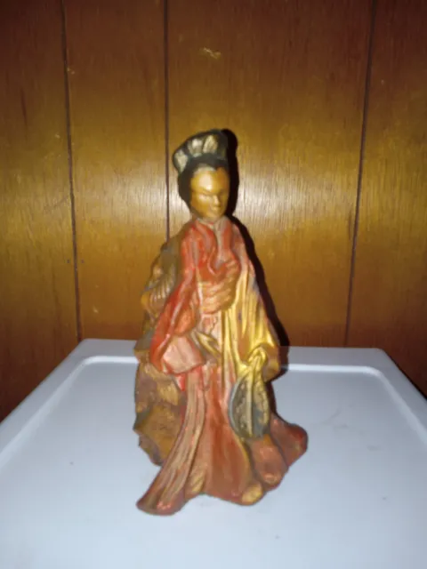 Vintage Hand Carved Wooden Asian Chinese Geisha Figure Statue