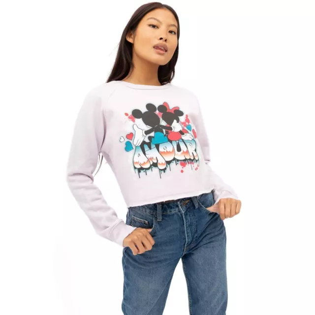 Disney Womens Cropped Sweatshirt Mickey & Minnie Mouse Love S-XL Official