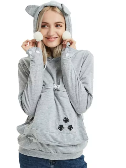 Cat Lovers Hoodies Ears Pouch Dog Pet Casual Kangaroo Pullovers Sweatshirt New 3