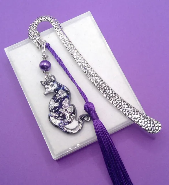 CAT MOON & STARS MAGICAL +TASSEL Metal BOOKMARK *FREEPOST* Gift Box READERS MUM