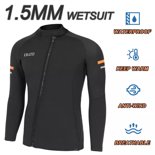 1.5mm Neoprene Men Wetsuit Long Sleeve Top Dive Swim Scuba Diving Surf Suit UK