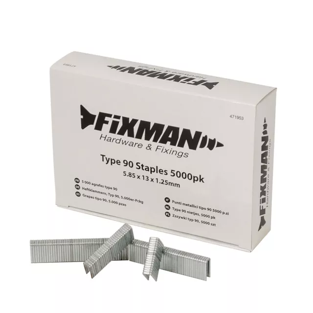 Fixman Type 90 Staples 5000 Pack 5.85 X 13 1.25mm Heavy Duty Narrow 5.8mm Crown