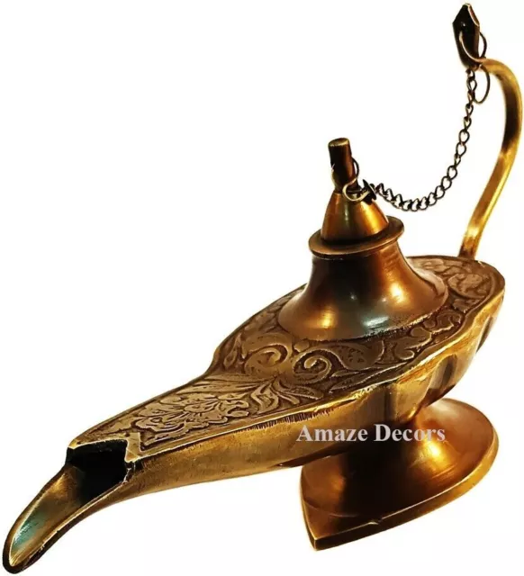 Antique Brass Aladin Genie Oil Lamp Aladdin Chirag Incense Burner Vintage Gift