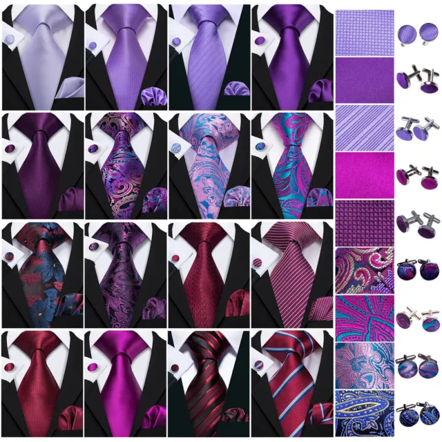 Men's Tie Silk Classic Wedding Necktie and Pocket Square Cufflinks Set Paisley