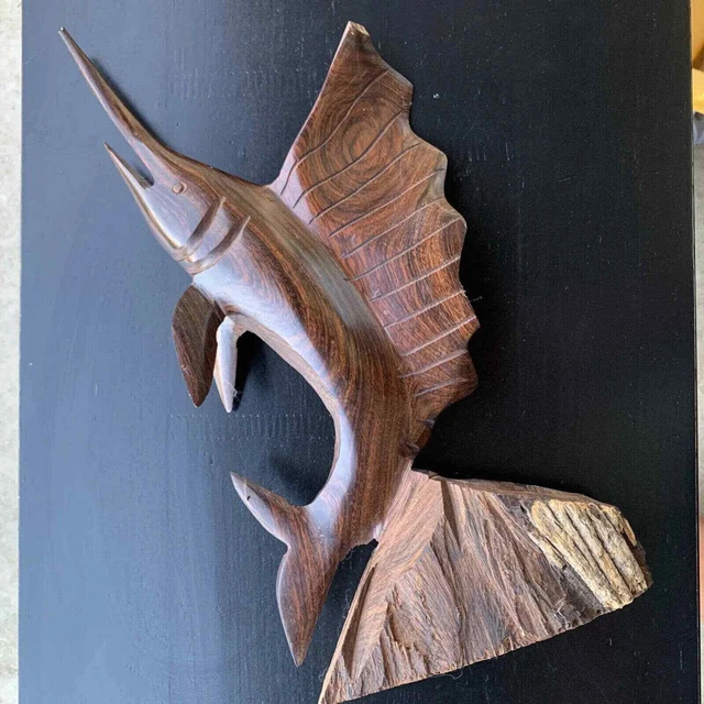 Ironwood Marlin Swordfish Statue Vtg Hand Carved (14.5" Tall) Household Decor