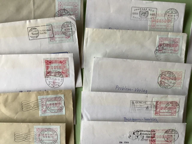 Switzerland A. T. M. Postage vending labels  21 covers duplicates Ref A1171 2