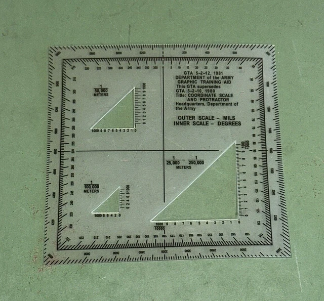 1980'S USGI COORDINATE Scale & Protractor Military Grid Map Reading GTA
