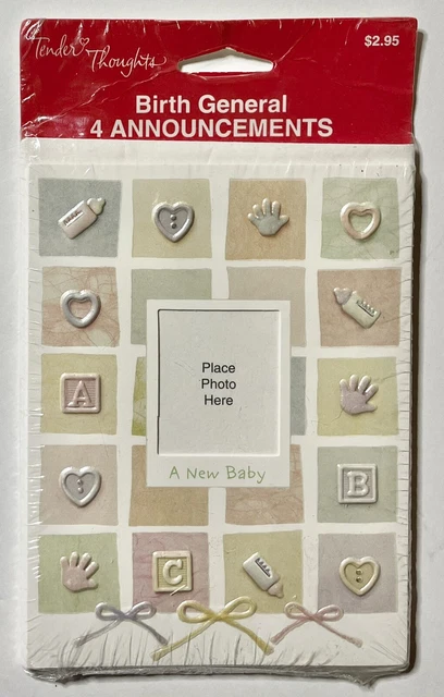 Tender Thoughts Cute Unisex Baby General Birth Announcements 4 Cards/Envelopes