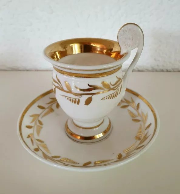 Seltene antike Biedermeier Sammler Tasse mit Untertasse Goldmalerei um 1850