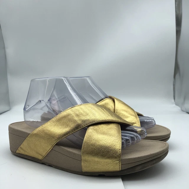 Fitflop flip flop gold leather sandals sz 8 blemished