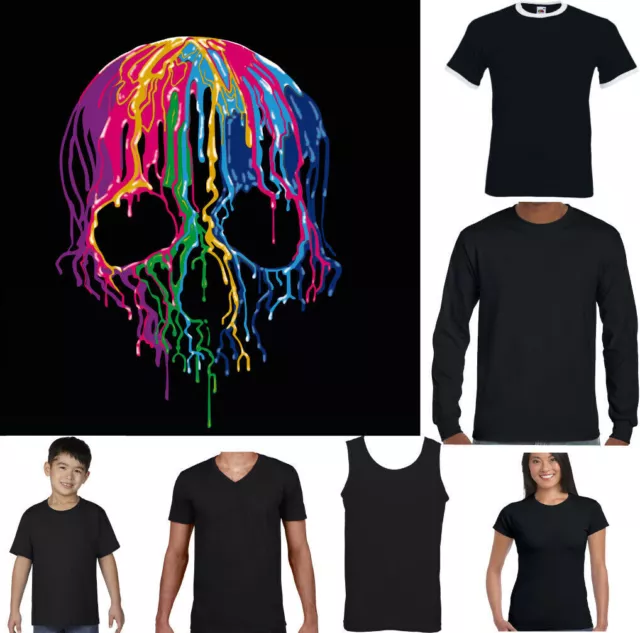 SKULL T-SHIRT Mens Dripping Biker Tattoo Gothic Melting Motorcycle Motorbike Top
