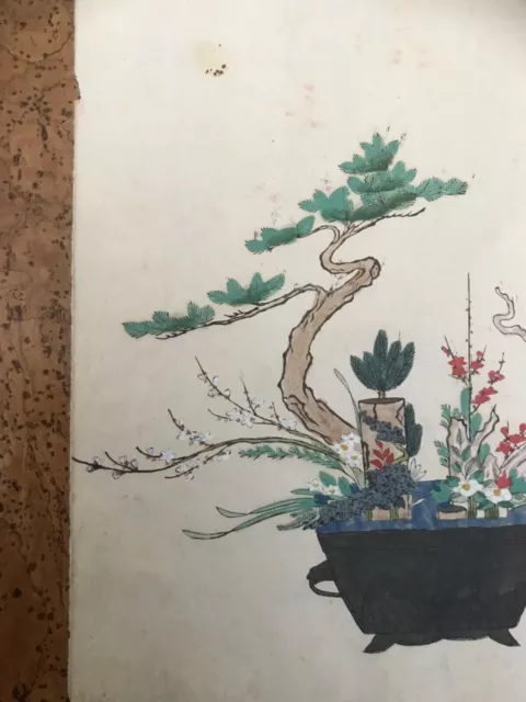 Antique JAPANESE 17th C Ikebana Rikka Flower Arrangement  WATERCOLOR Painting 3