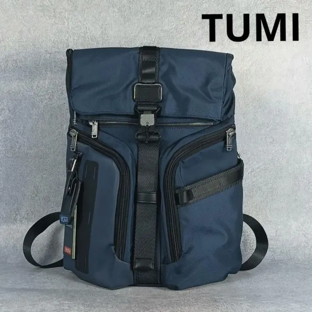 Tumi Alpha Bravo Backpack 0232759Nvy Navy Blue Nylon Leather Men'S With Name Tag