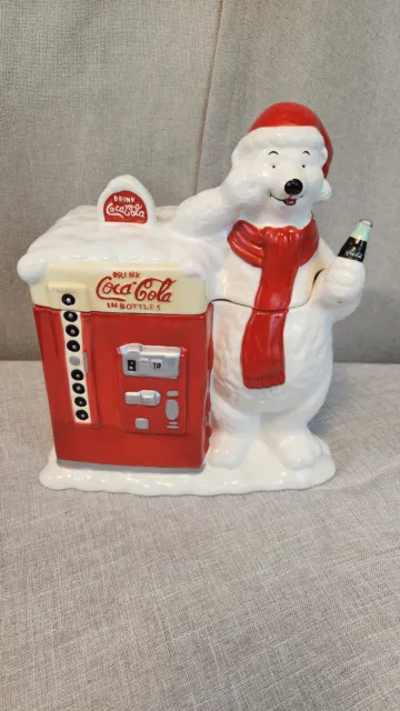Vintage USED Coca Cola Polar Bear Coke Bottle Machine Ceramic Cookie Jar 11"H9x6