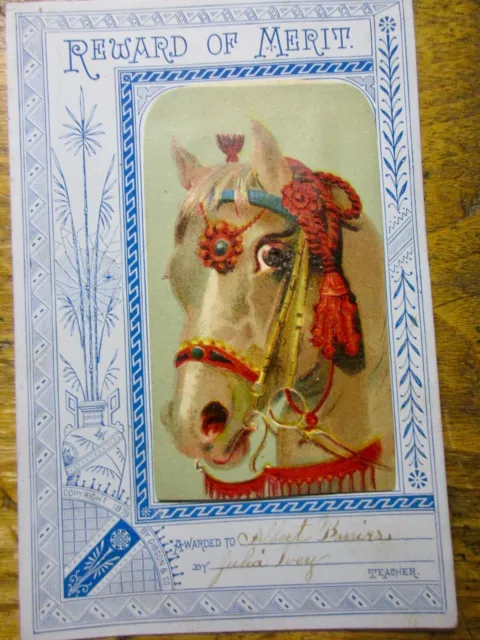 2 Super Colorful Reward Of Merit Teacher Cards 4X6" & 4X5" Decorated Horse Girl
