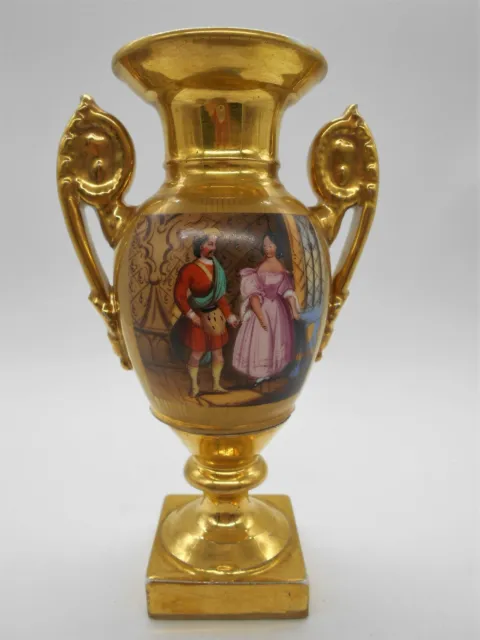 01 ) SUBLIME VASE MÉDICIS DÉCOR SCENE GALANTE EN PORCELAINE DE PARIS XIX ème