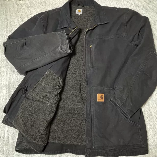 CARHARTT RIDGE JACKET Coat Fleece Lined C61 Chore Canvas Black Mens Medium 129.99 PicClick UK
