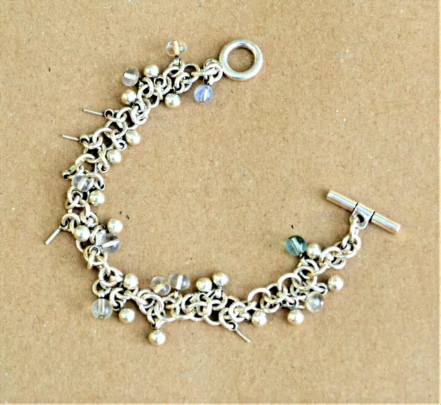 Gorgeous Chunky Solid Silver Hallmarked 26 gm Bracelet with Pretty Glass Beads