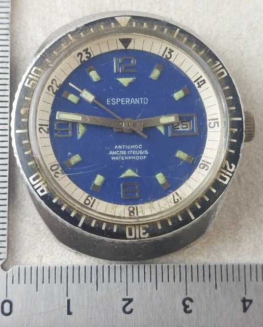 Cadran De Montre Cupillard Cup 233 60, Noir, Style Plongée Vintage, 29,9 Mm, NOS