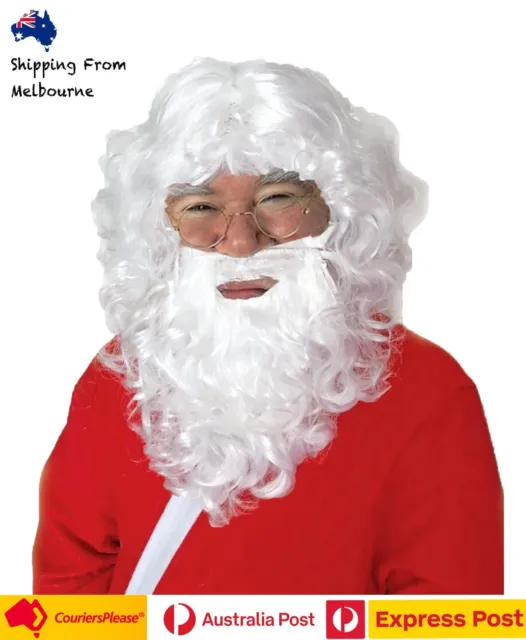Santa Claus Wig Beard Glasses 3pcs Set Fancy Dress Costume Father Christmas XMAS