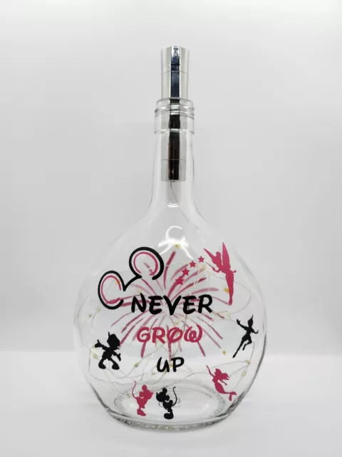 Never Grow Up Disney Themed Style Glass Light Up Bottle/Night Light/Lamp/Gift