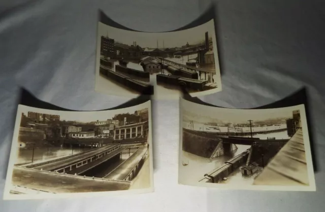 3 Rare 1936 Great Flood B & W Pictures Railroad Shipping Yard Under Water Read!!